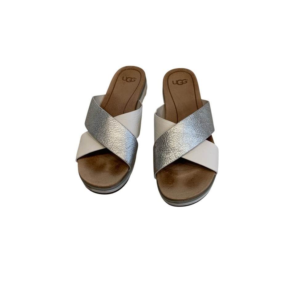 UGG Women's White & Silver Crisscross Slide Sandals